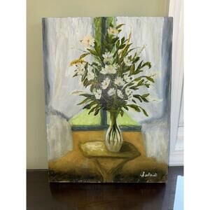 Signed Floral Art Work/painting On Canvas: daisies, country/farmhouse